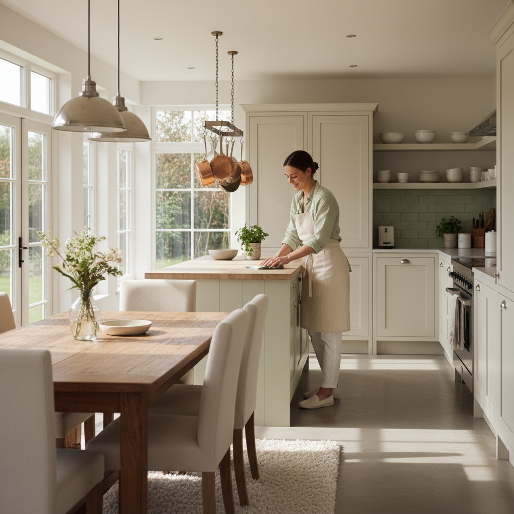 Team member cleaning modern kitchen