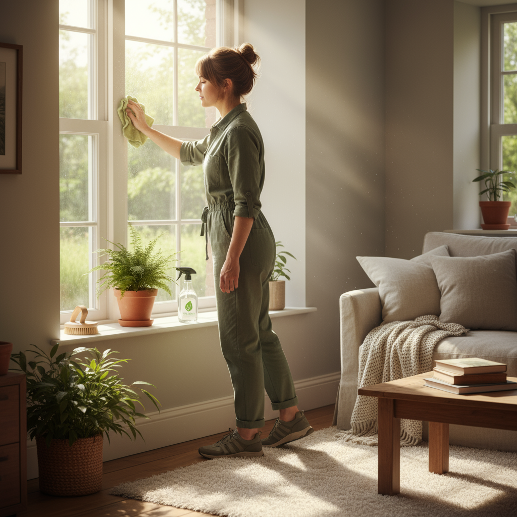 Michelle cleaning bright living room